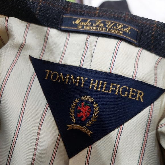 TOMMY HILFIGER mens sport coat DARK GRAY+ RUST Window pane PLAID CLASSIC FIT 40L - Picture 8 of 11